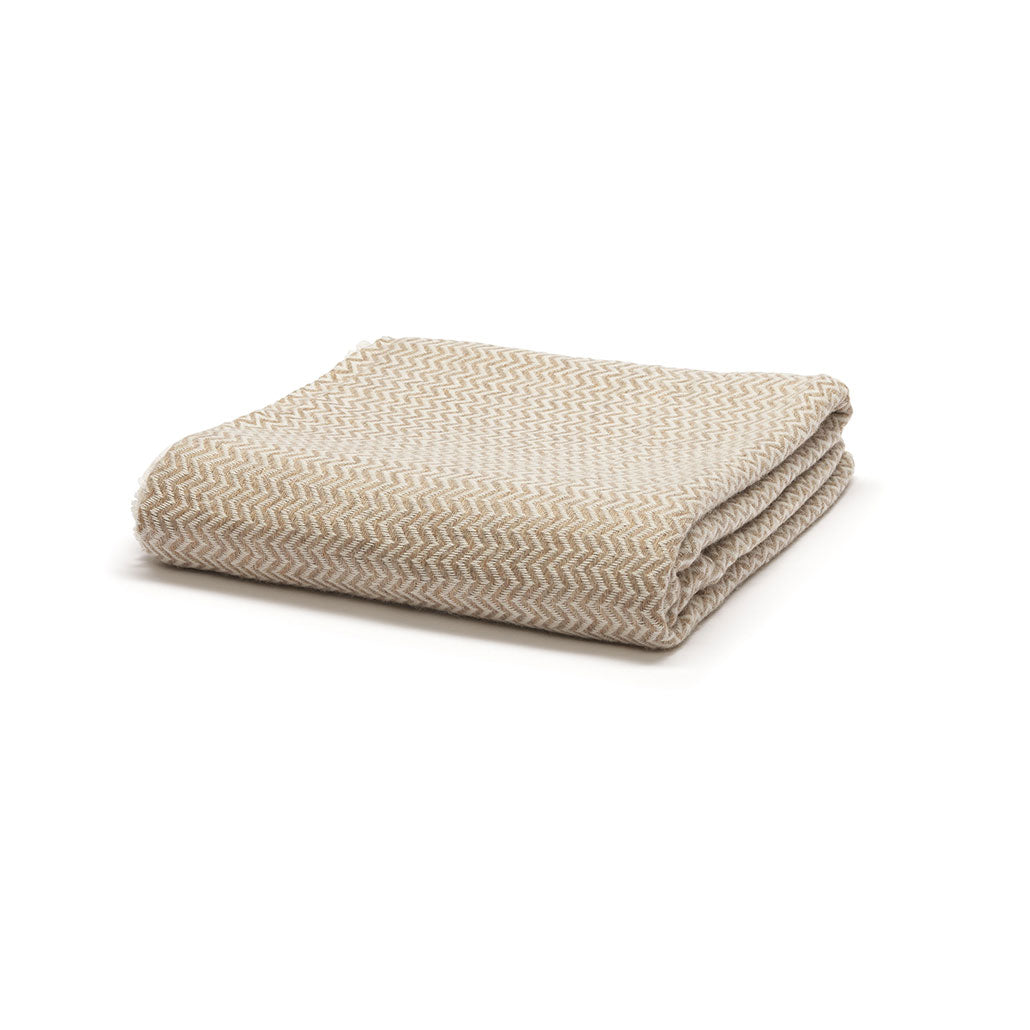 Cashmere tæppe zigzag råhvid/kamel