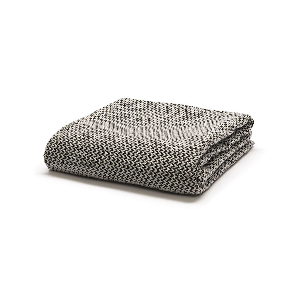 Cashmere tæppe zigzag smal råhvid/sort