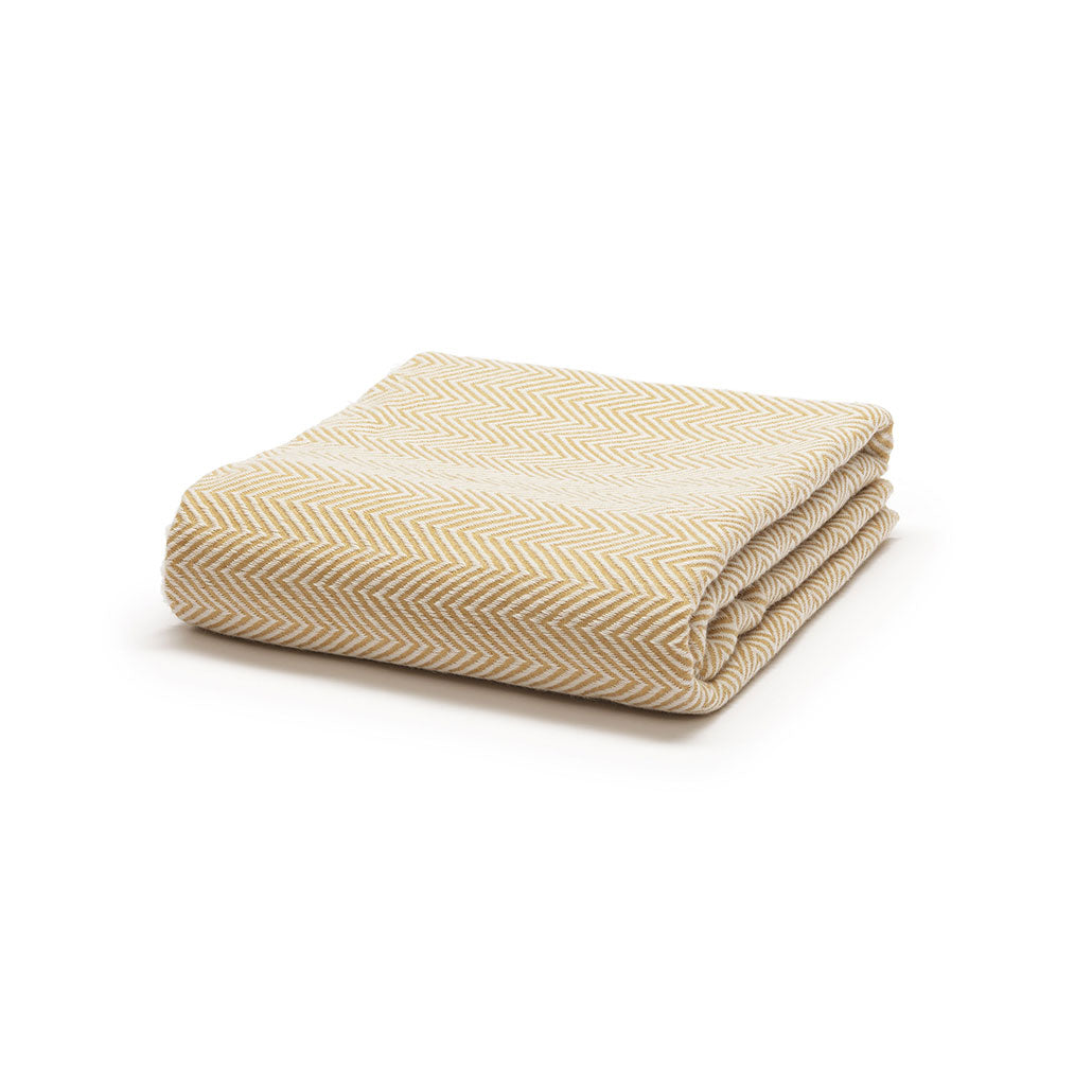 Cashmere tæppe zigzag stor råhvid/ lys kamel