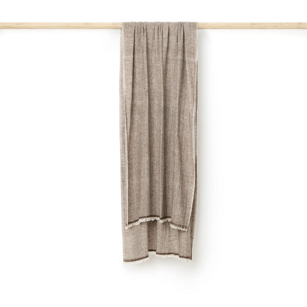 Cashmere tørklæde sildeben råhvid/brun