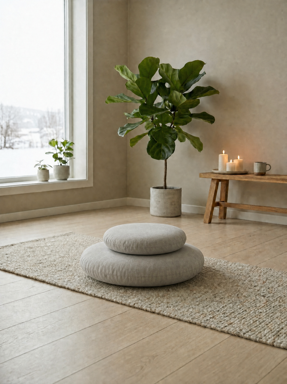 Yoganic meditationssæt med stor og lille meditationspude i hør